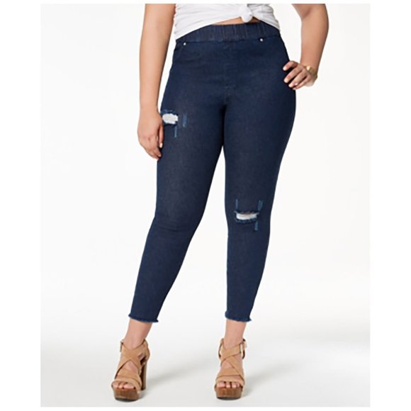 HUE Pants - Hue Plus Size Original Denim Ripped Knee, Ink Wash